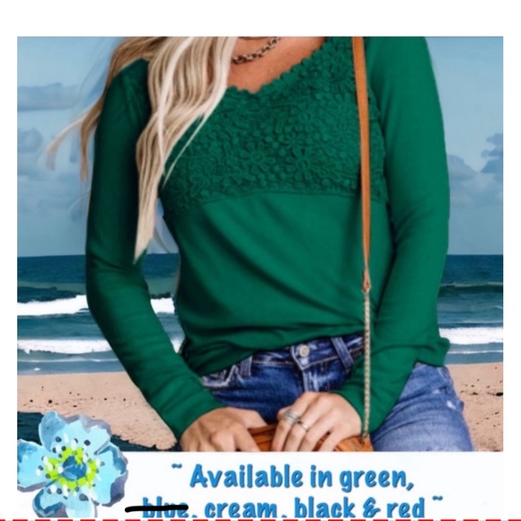 Tops - Boho Crochet V-Neck Top, Green, NWT, S M L XL